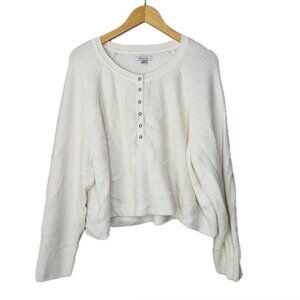 American Eagle Cream Long Sleeve Cropped Waffle Knit Thermal Top Womens XL Cotto